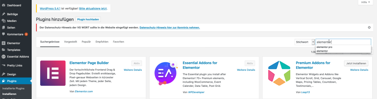 Download Elementor Page Builder, WordPress Page Builer Anleitung