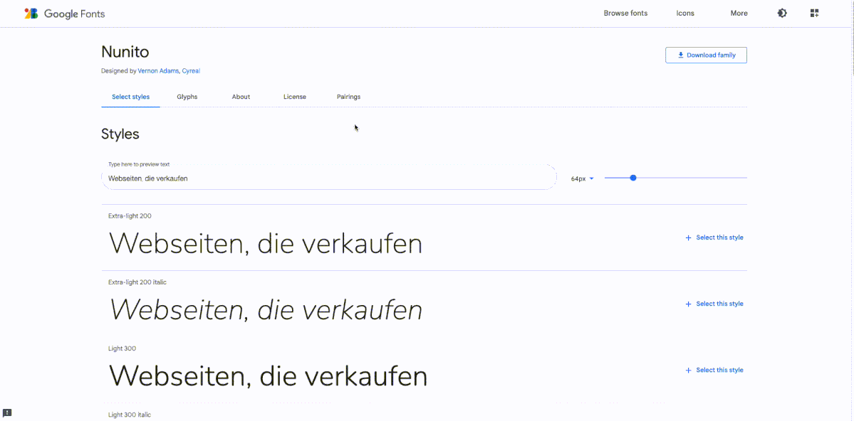Google-Font-Kombinationen, Google Font aussuchen